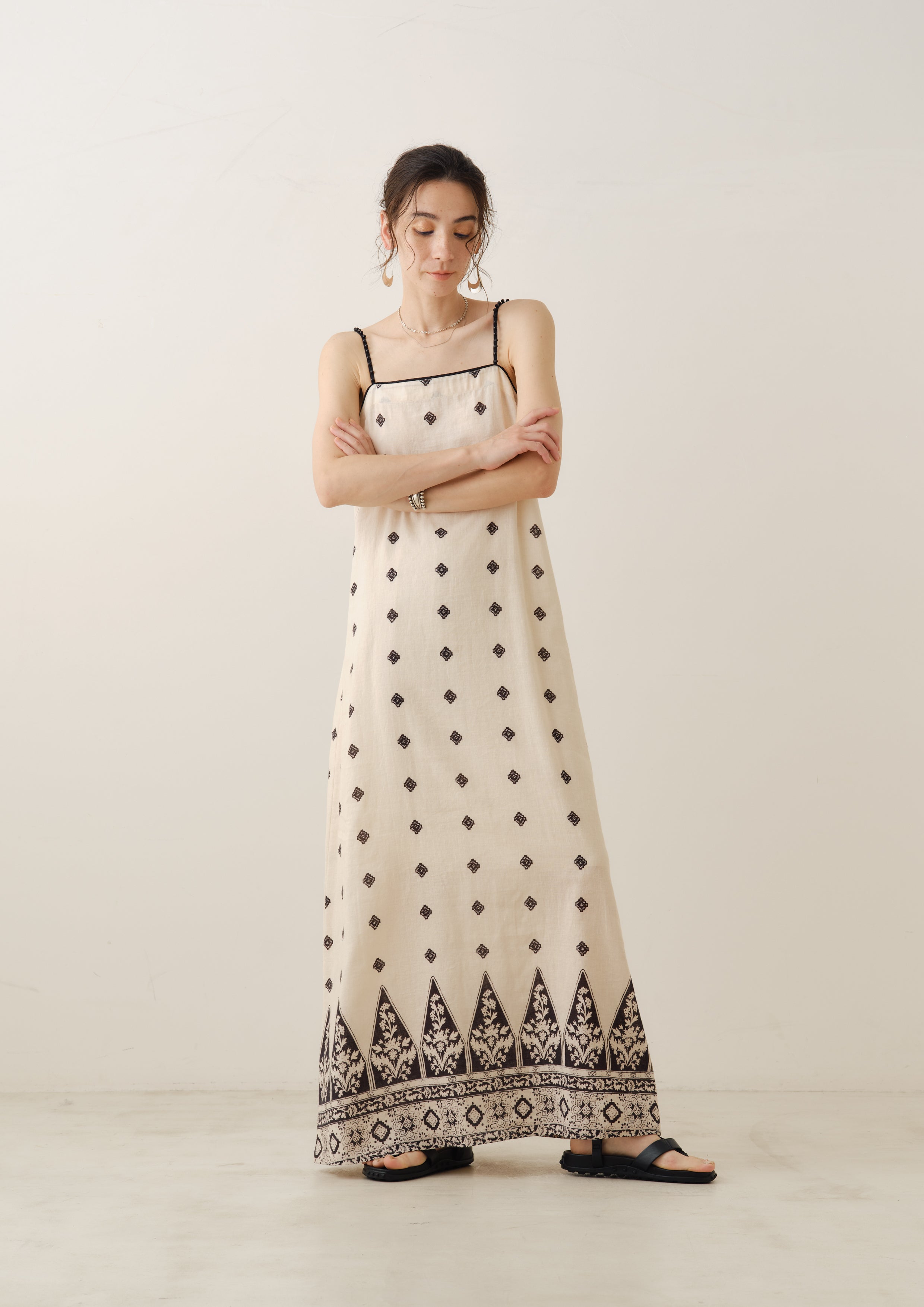 Cotton Linen Zigzag Flower Print Cami Dress | Pasand by ne Quittez