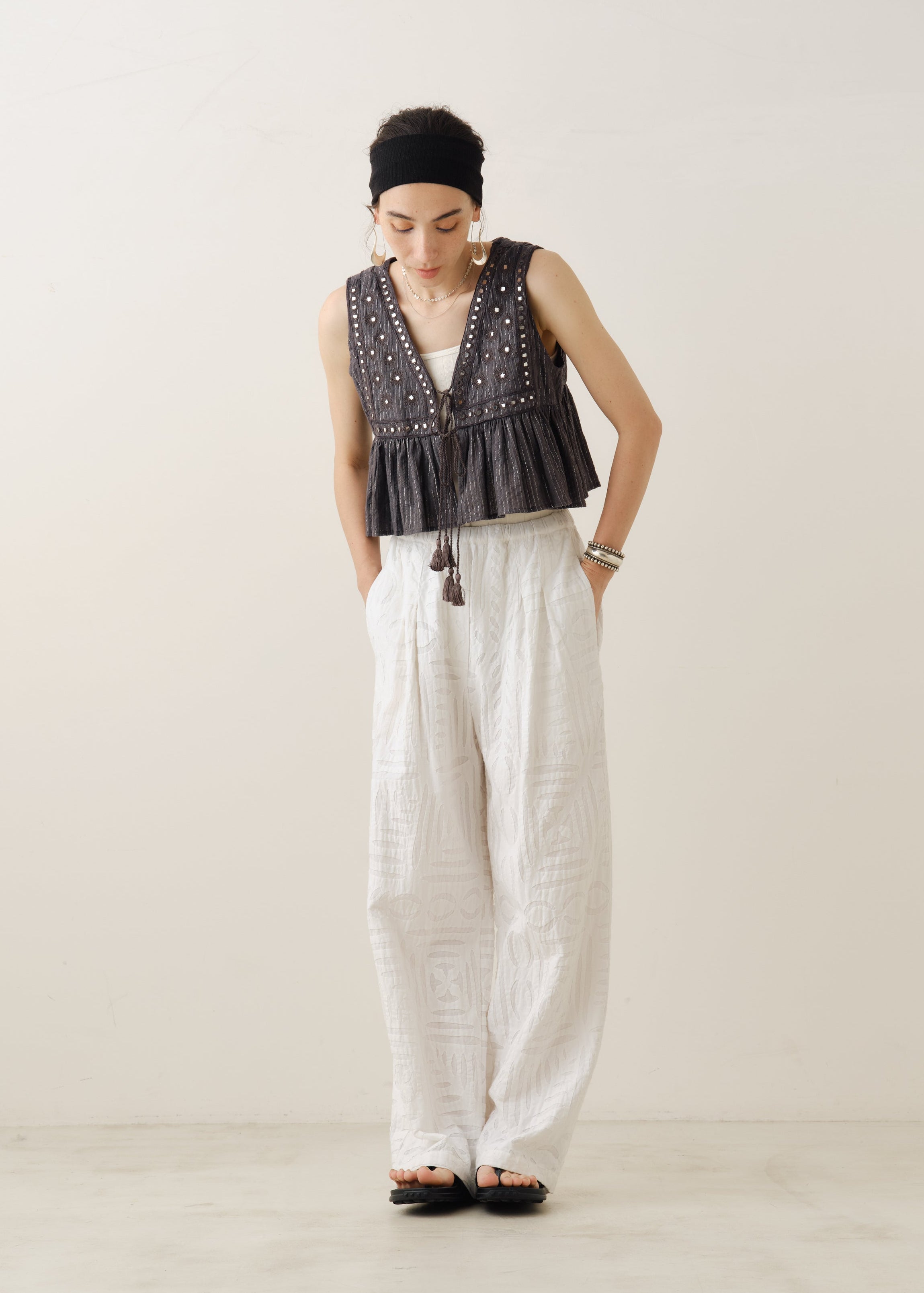 Cotton Jacquard Mirror Embroidery Top | Pasand by ne Quittez pas