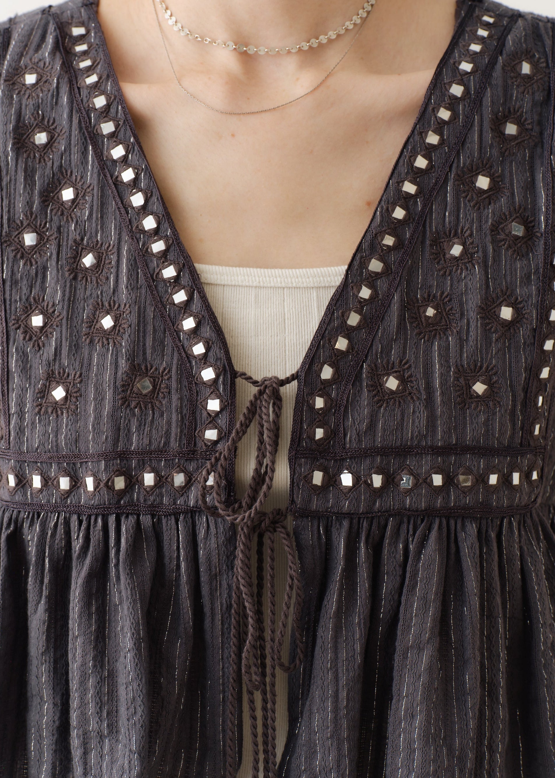 Cotton Jacquard Mirror Embroidery Top