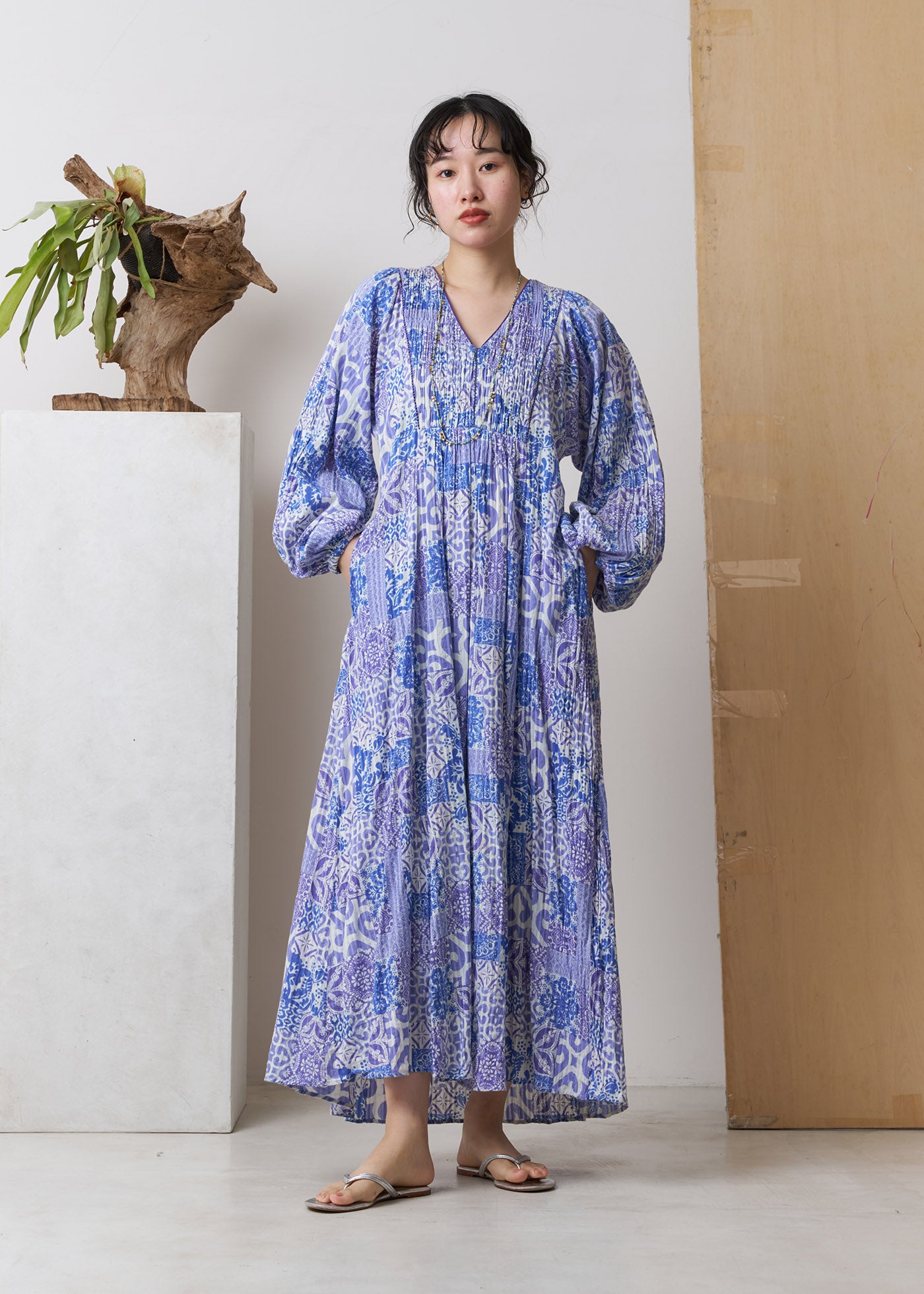 Tile Pattern Shirring Dress | Pasand by ne Quittez pas | パサン 