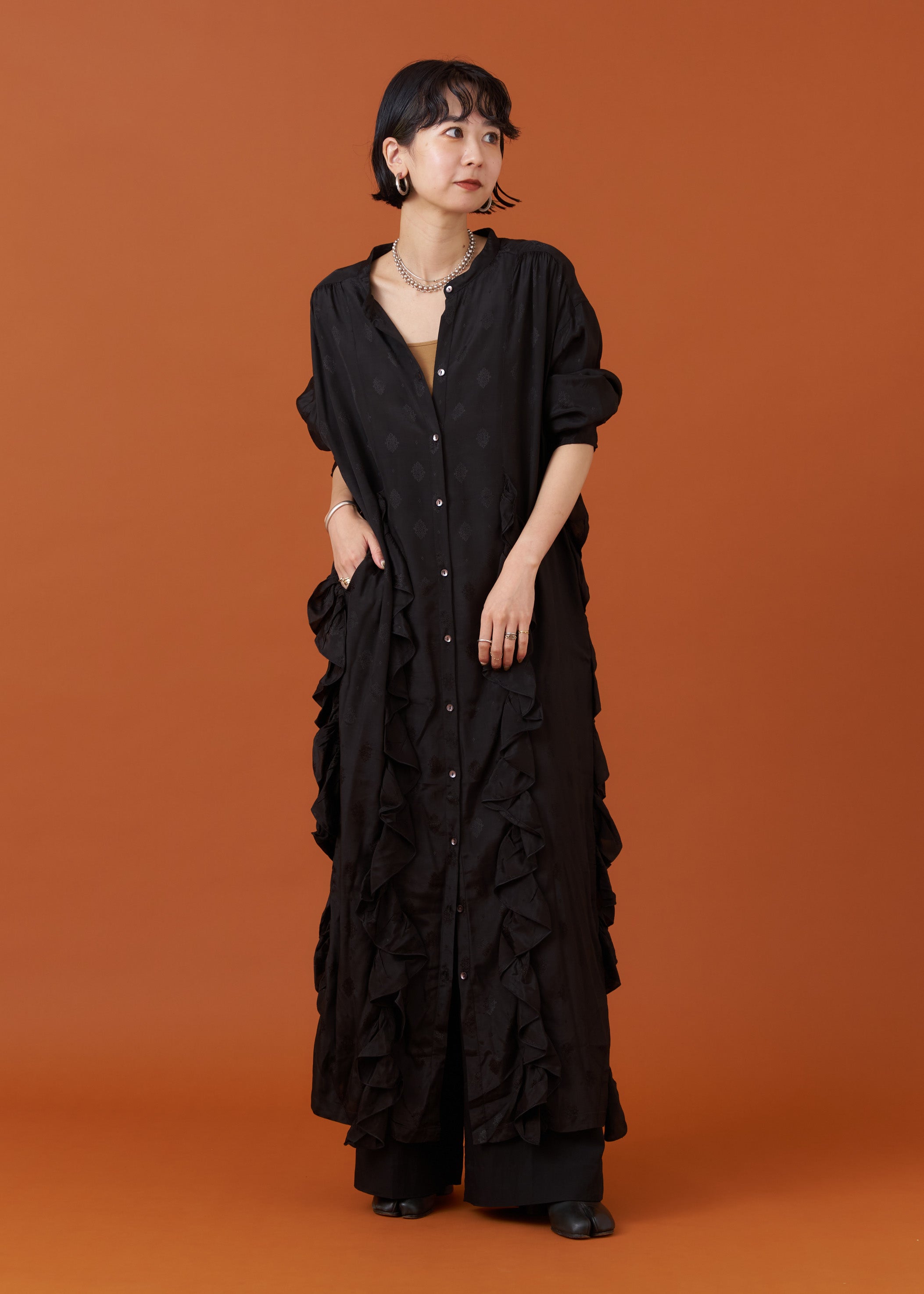 Rayon Jacquard Frill Kaftan Dress