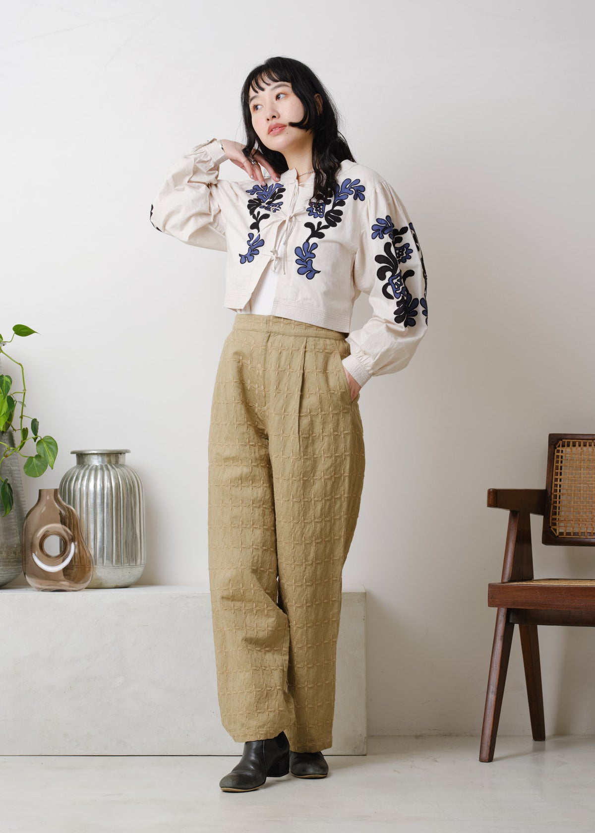 Cotton Linen Patchwork Embroidery Top