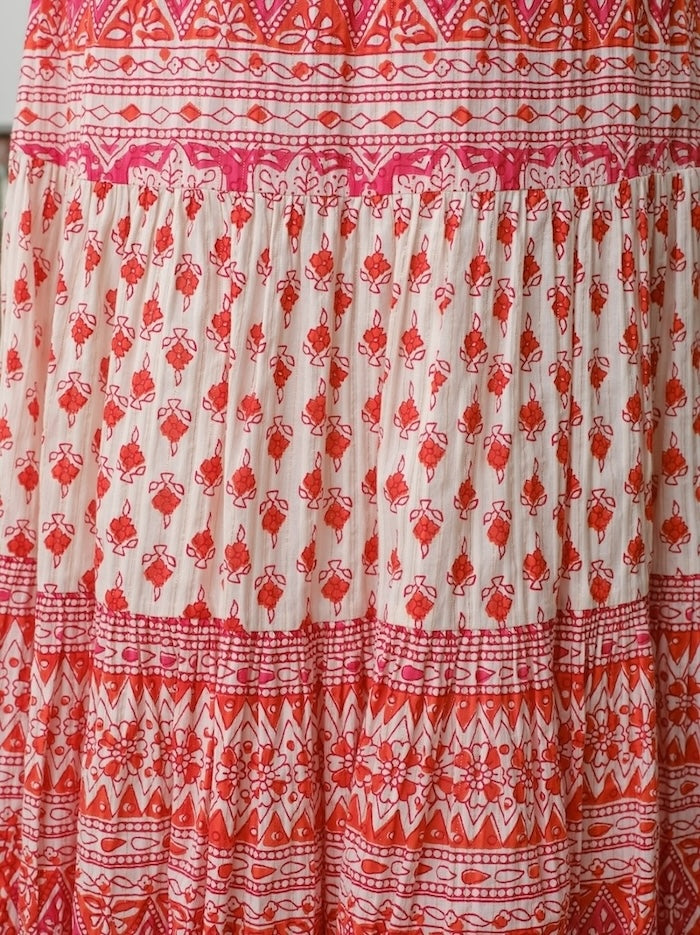 Cotton Lurex Border Print Skirt