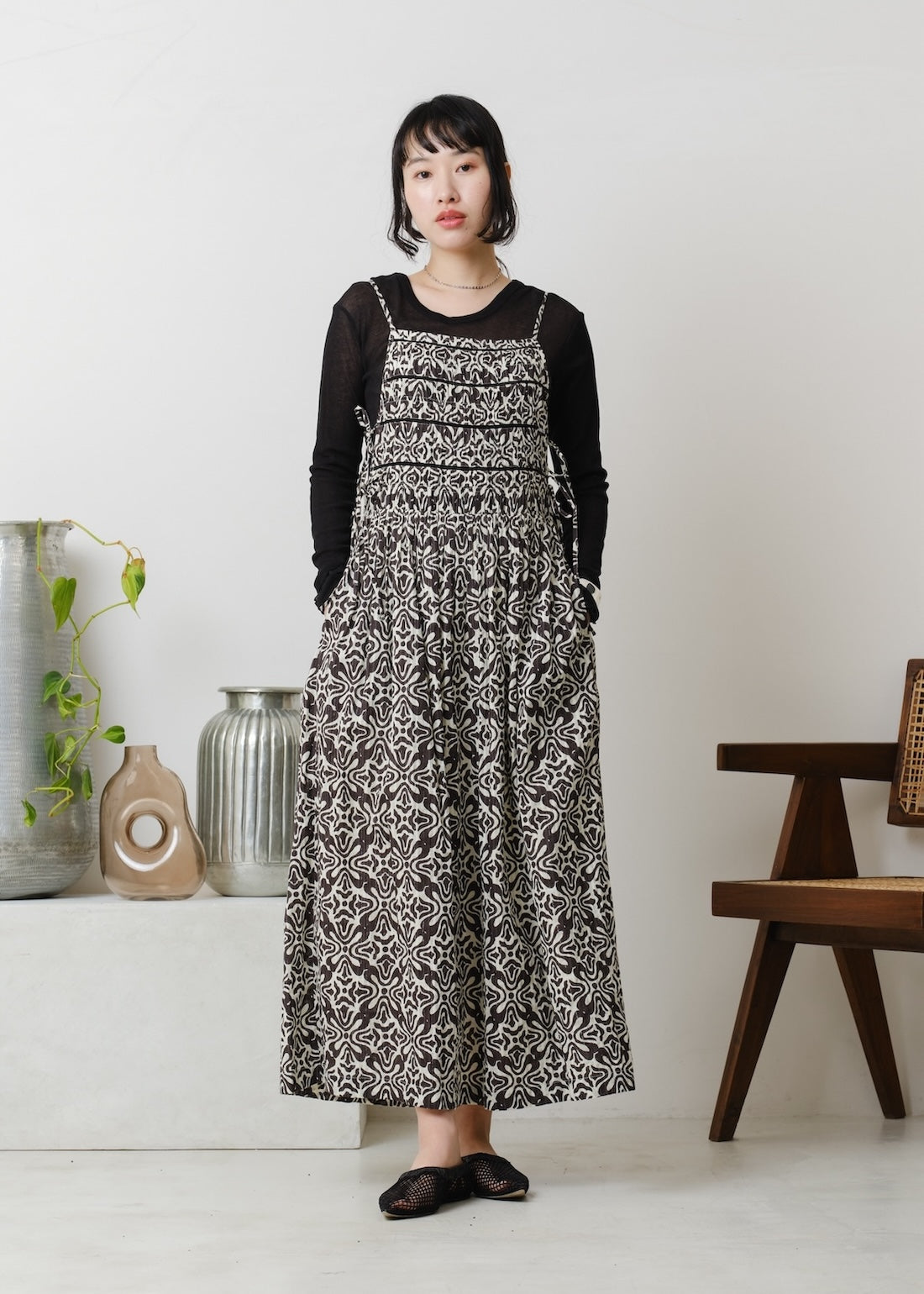 Cotton Lurex Ripple Print Cami Dress