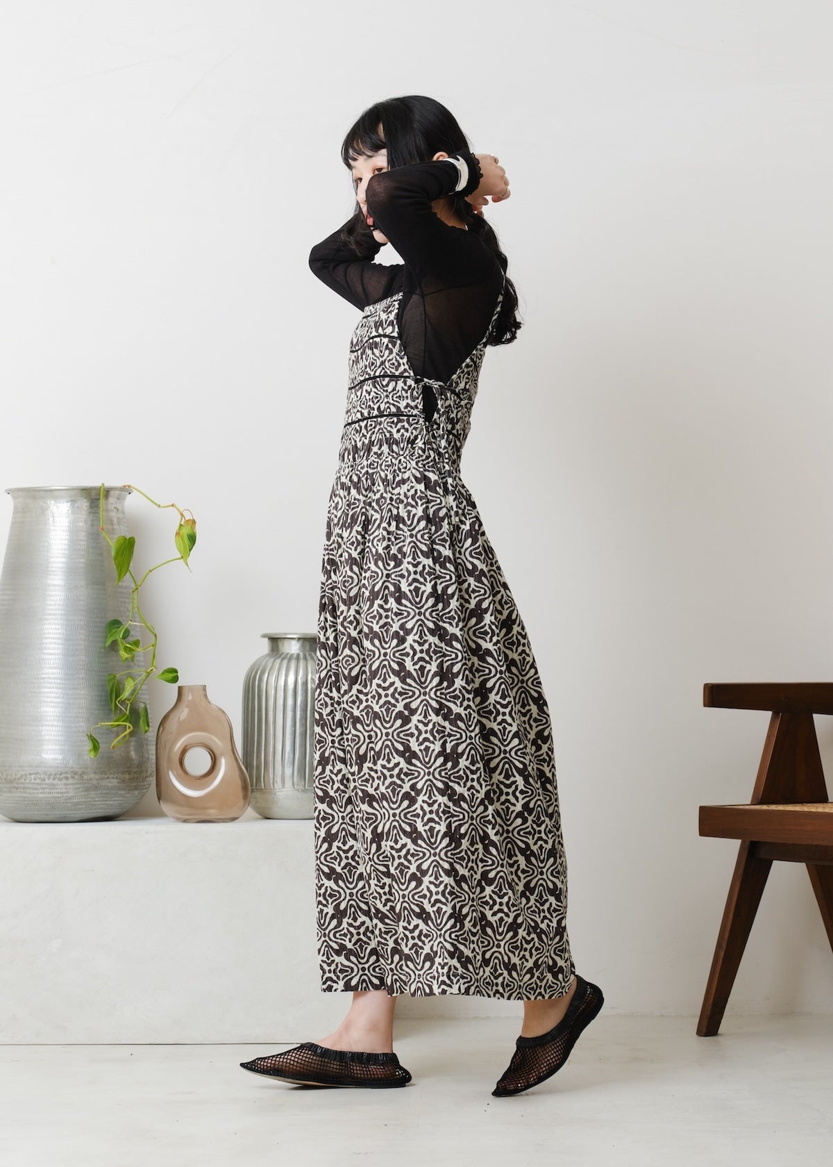 Cotton Lurex Ripple Print Cami Dress