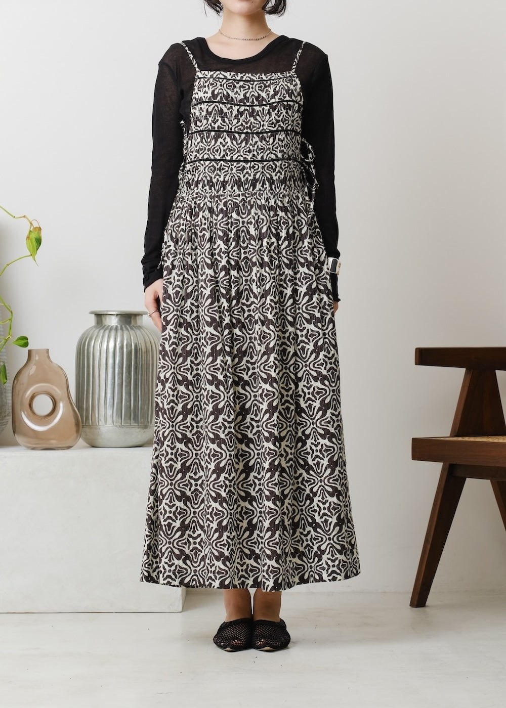 Cotton Lurex Ripple Print Cami Dress