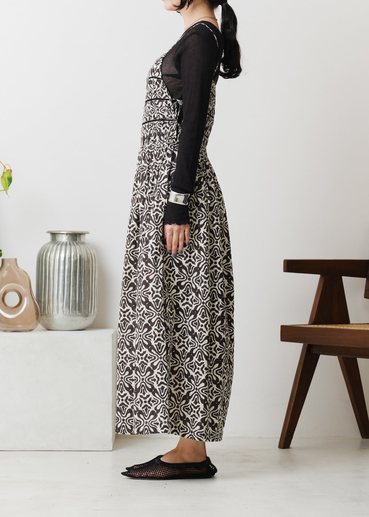 Cotton Lurex Ripple Print Cami Dress
