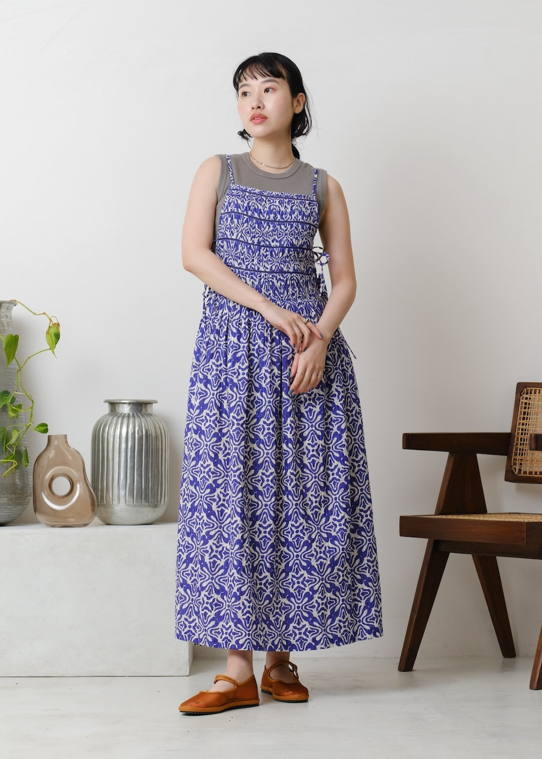 Cotton Lurex Ripple Print Cami Dress
