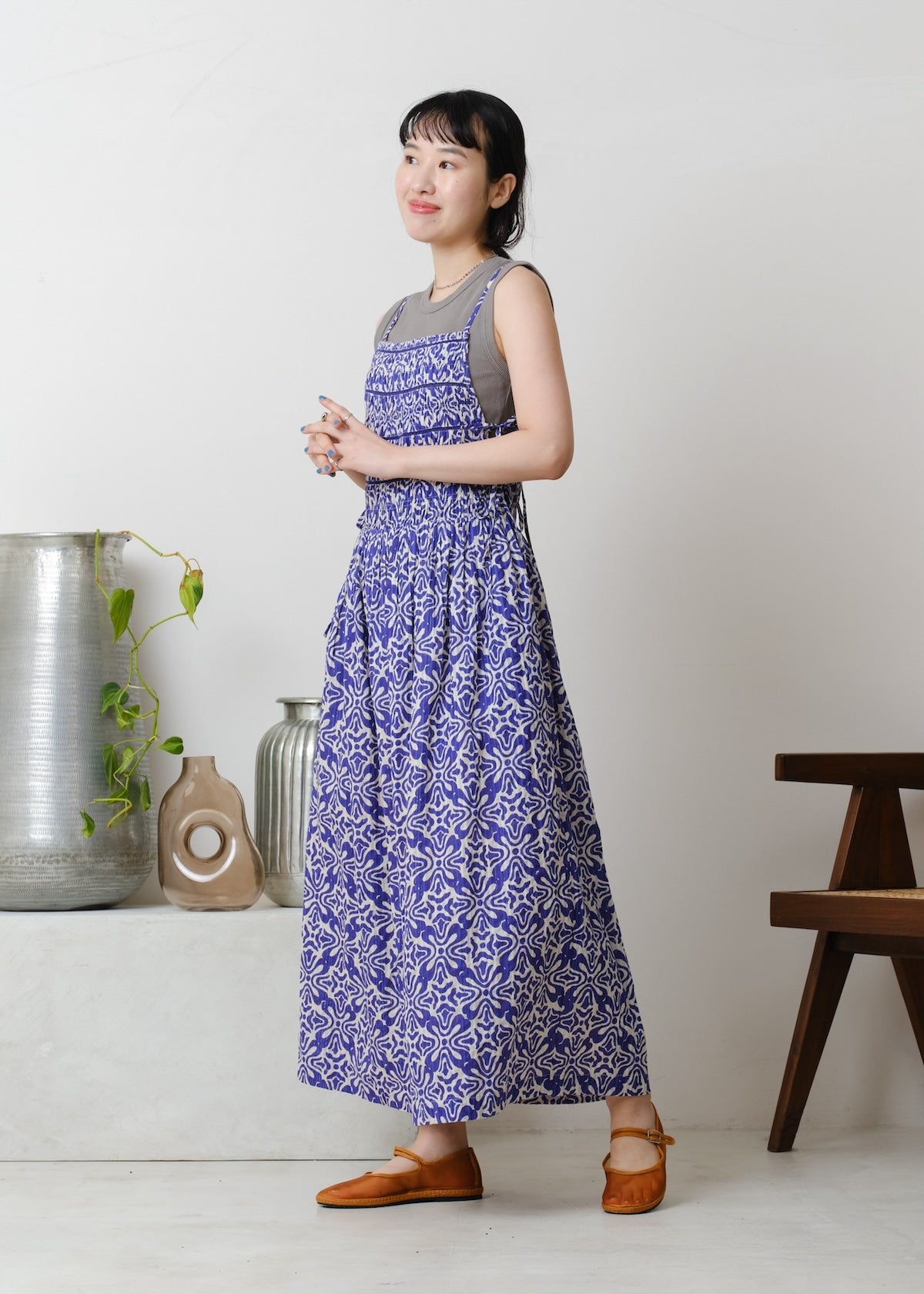 Cotton Lurex Ripple Print Cami Dress