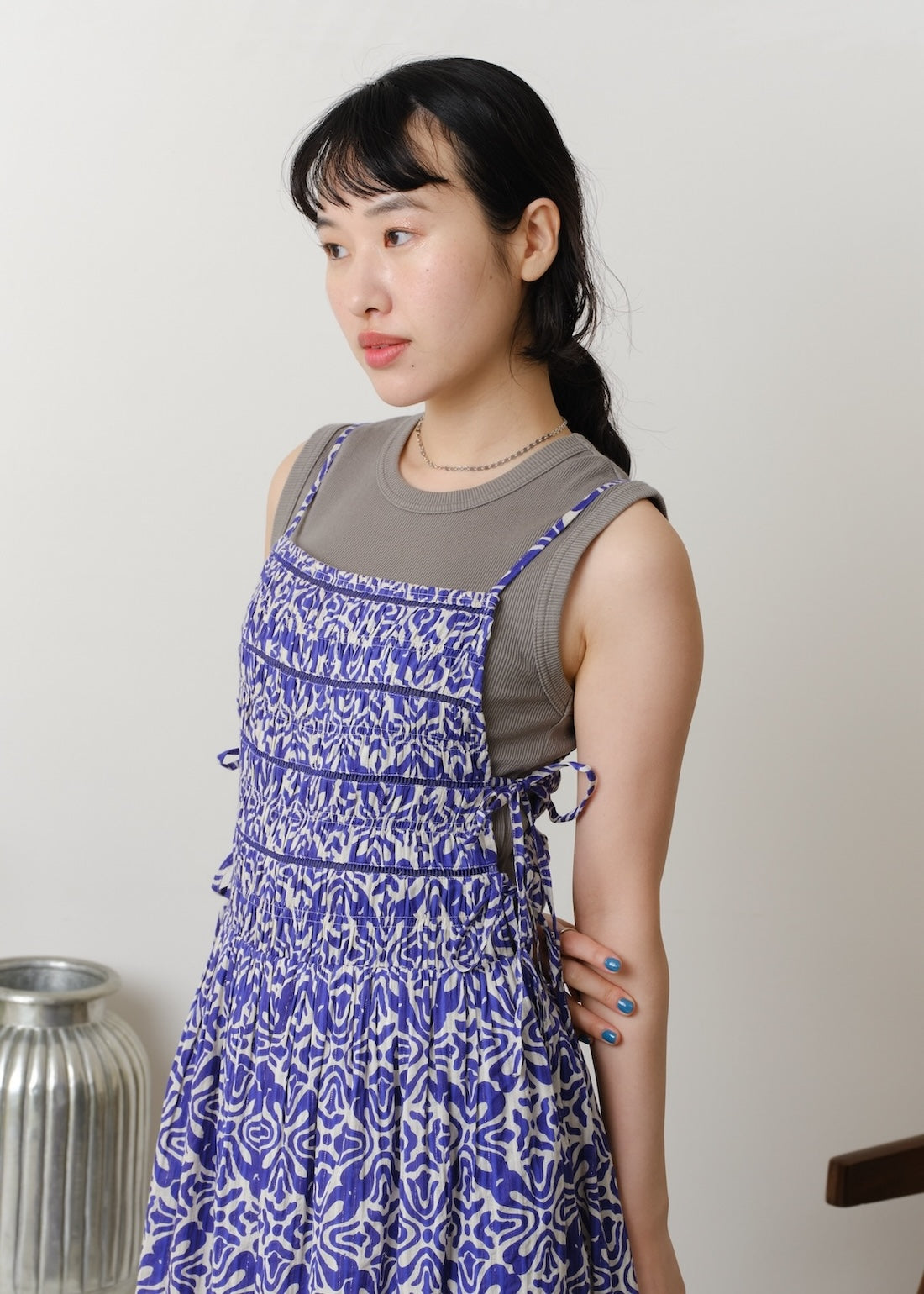 Cotton Lurex Ripple Print Cami Dress