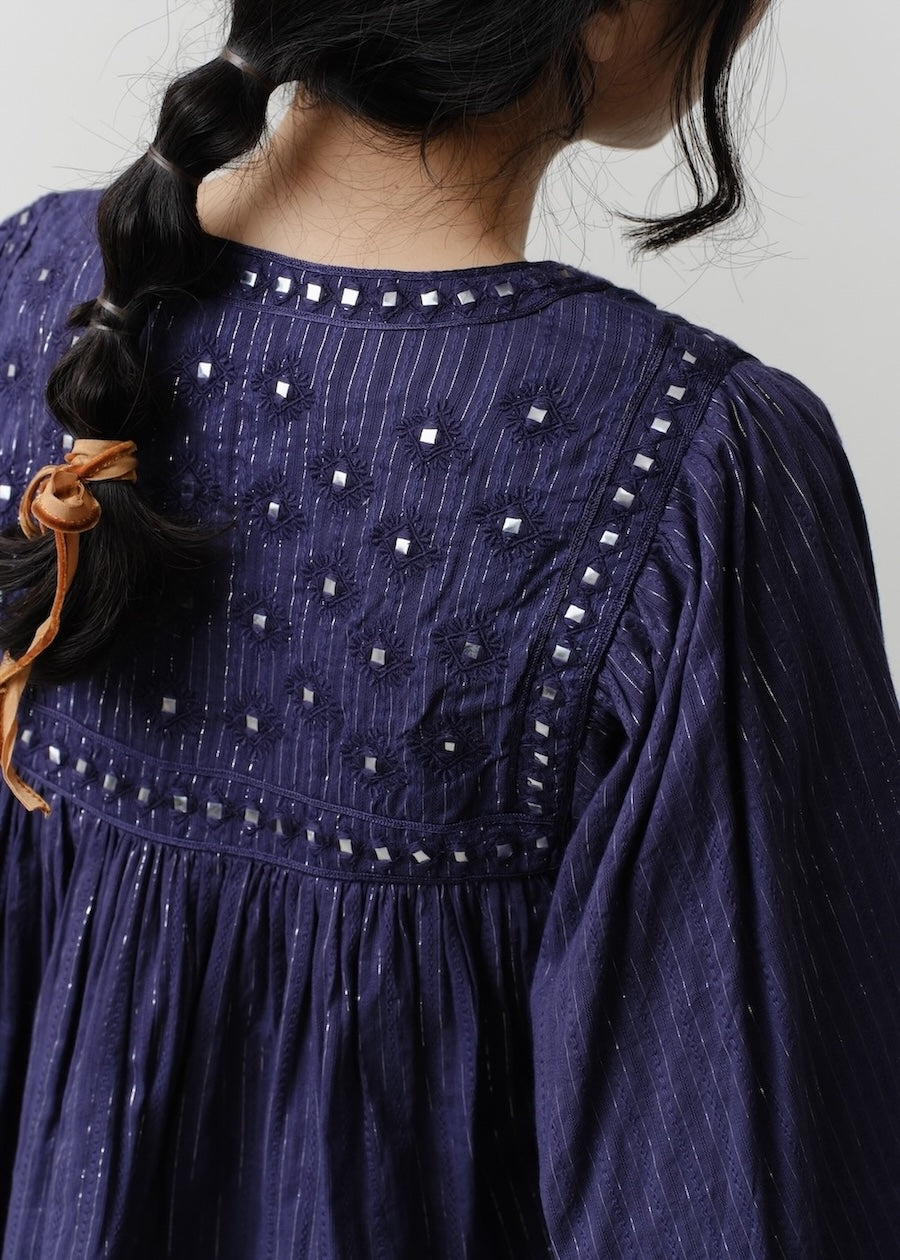 Cotton Stripe Jacquard Long Sleeve Blouse