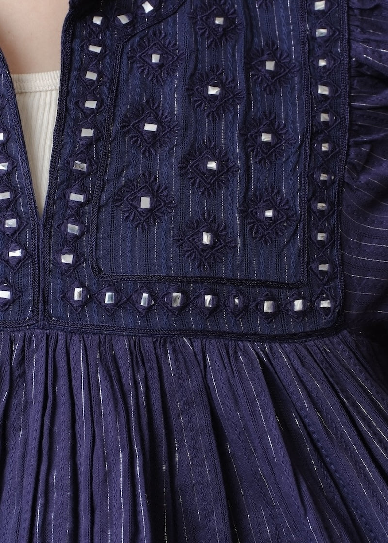 Cotton Stripe Jacquard Long Sleeve Blouse