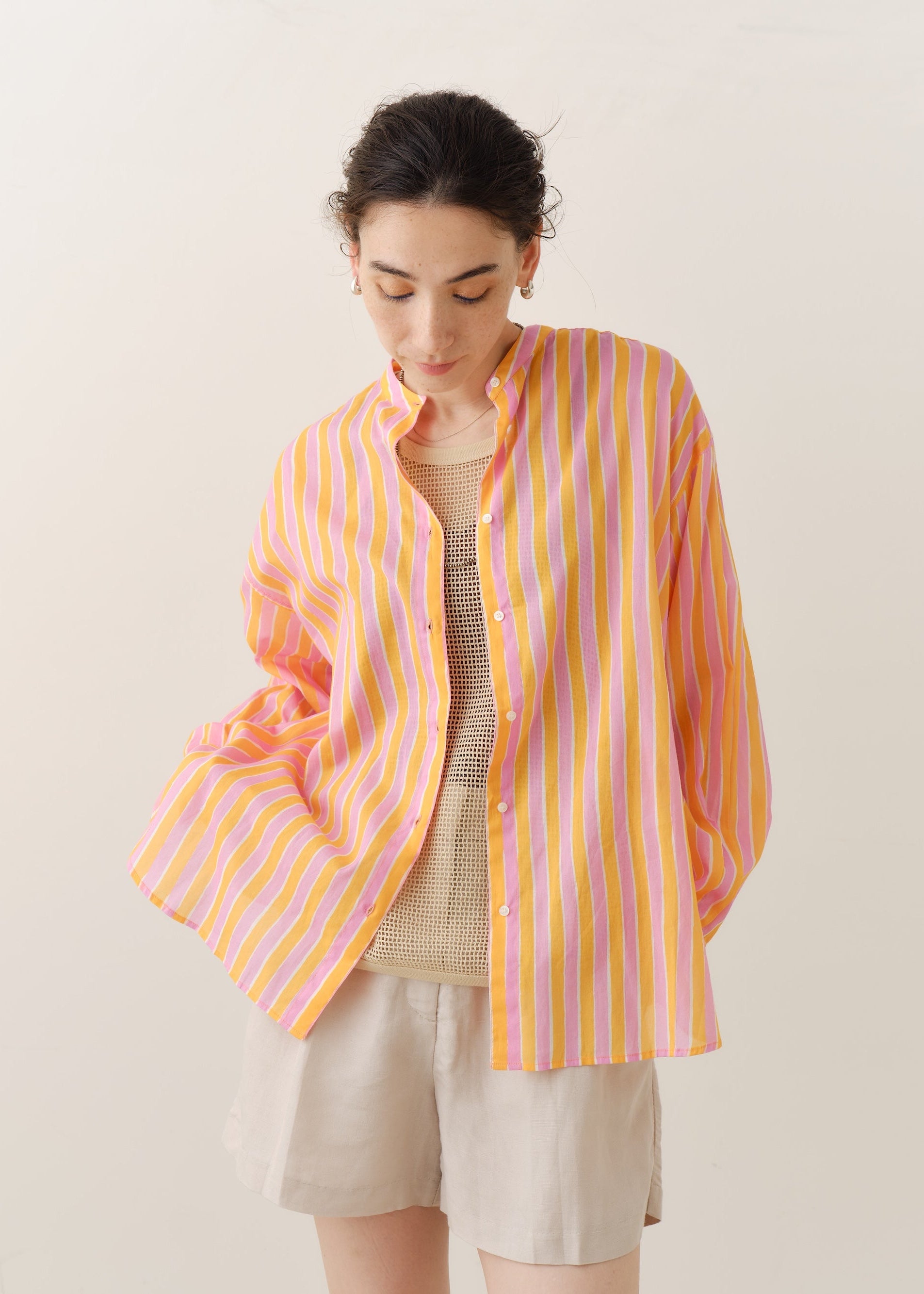 5月上旬お届け予定】Cotton Wave Stripe Print Shirt | Pasand by ne