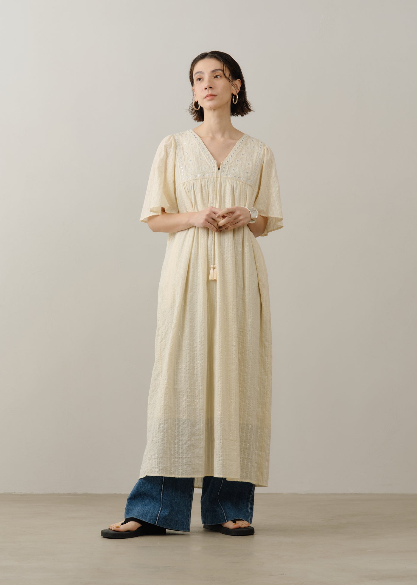 Cotton Jacquard Mirror Embroidery Dress | Pasand by ne Quittez pas