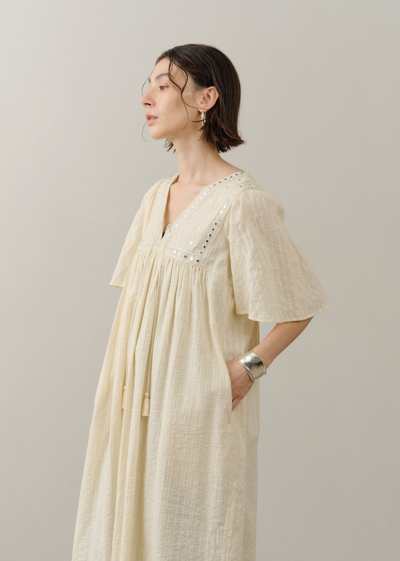 Cotton Jacquard Mirror Embroidery Dress | Pasand by ne Quittez pas