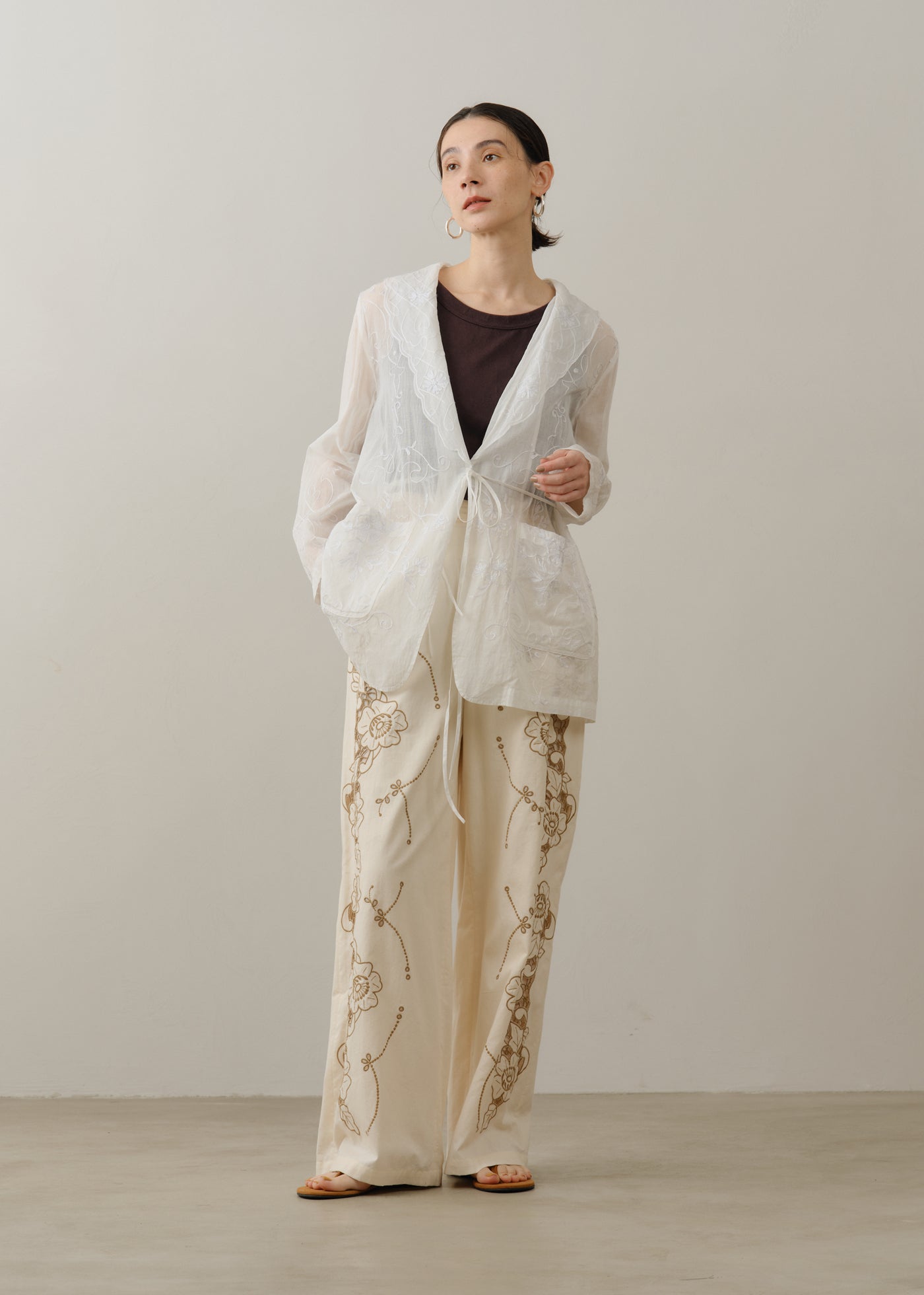 Cotton Twill Cut Work Wide Pants | Pasand by ne Quittez pas