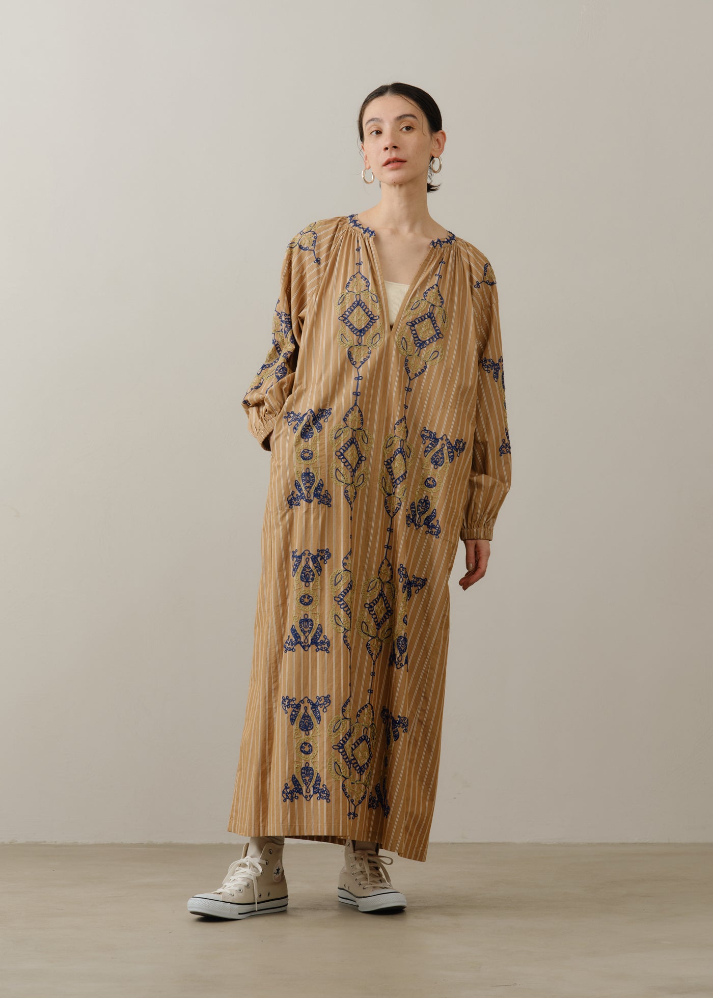 Cotton Aari Embroidery Stripe Dress | Pasand by ne Quittez pas