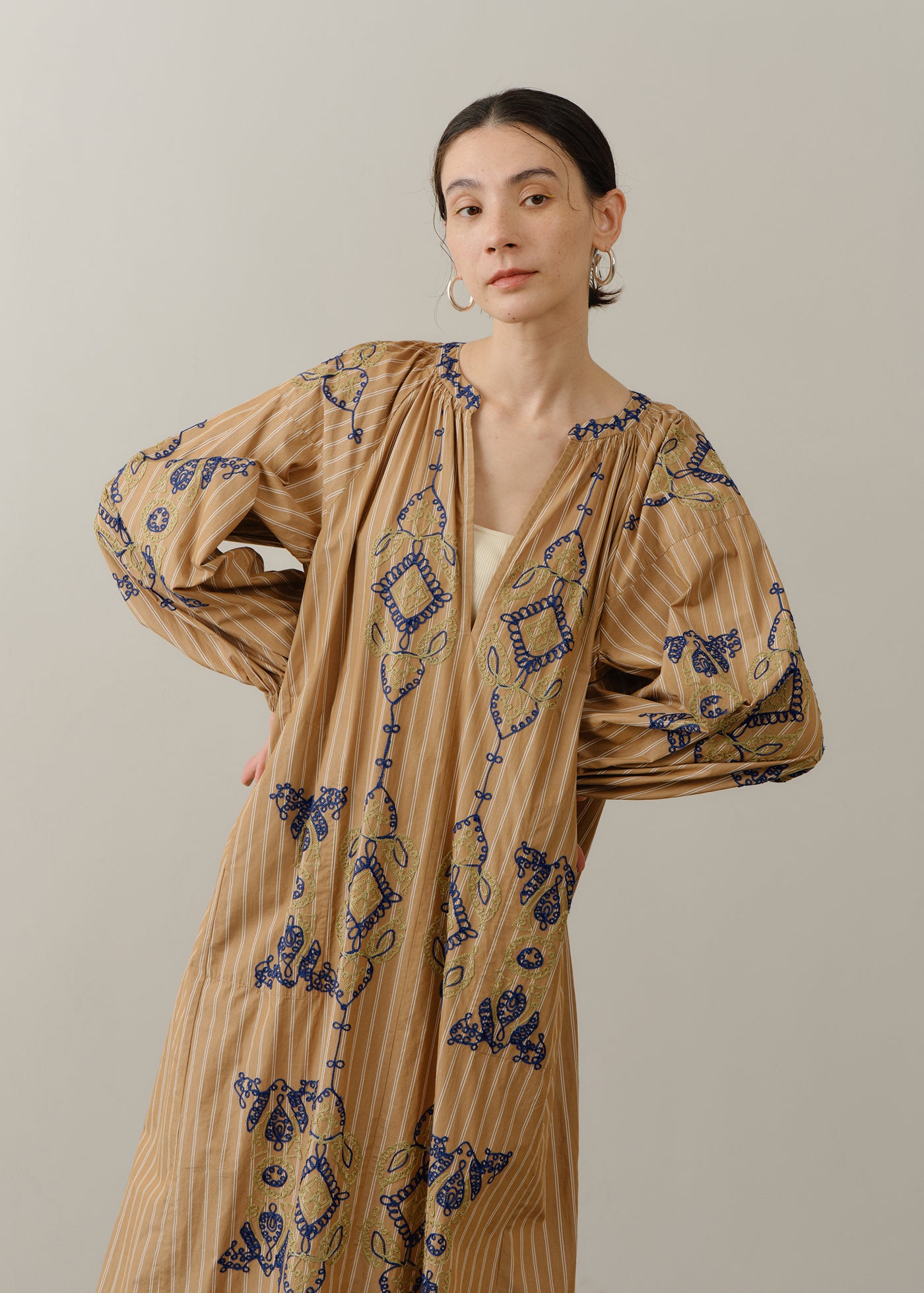 Cotton Aari Embroidery Stripe Dress | Pasand by ne Quittez pas