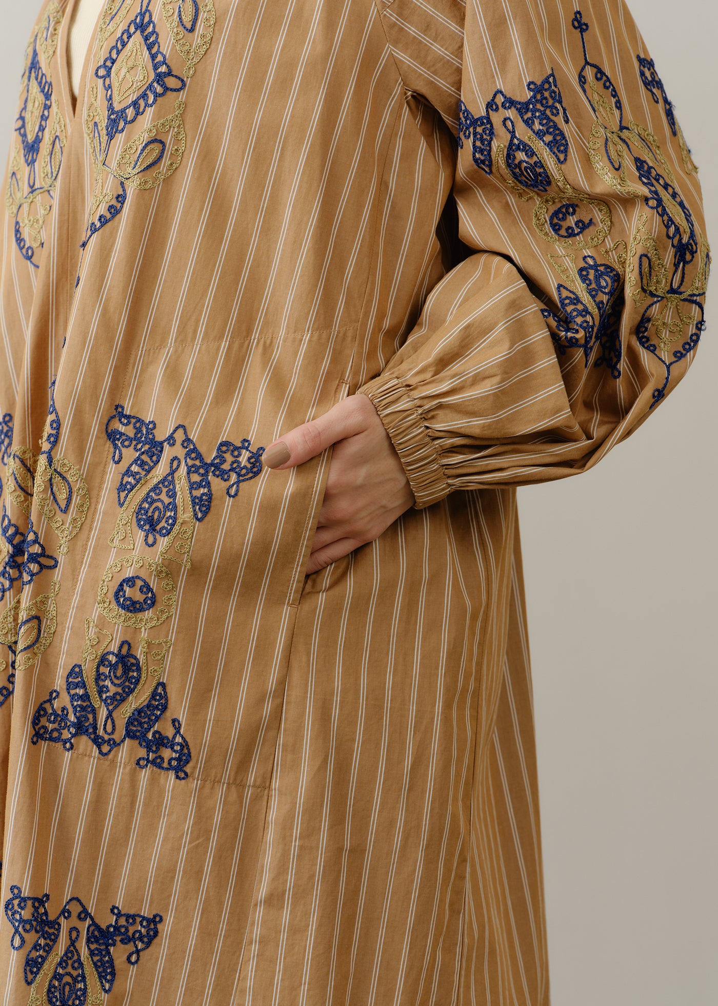 Cotton Aari Embroidery Stripe Dress