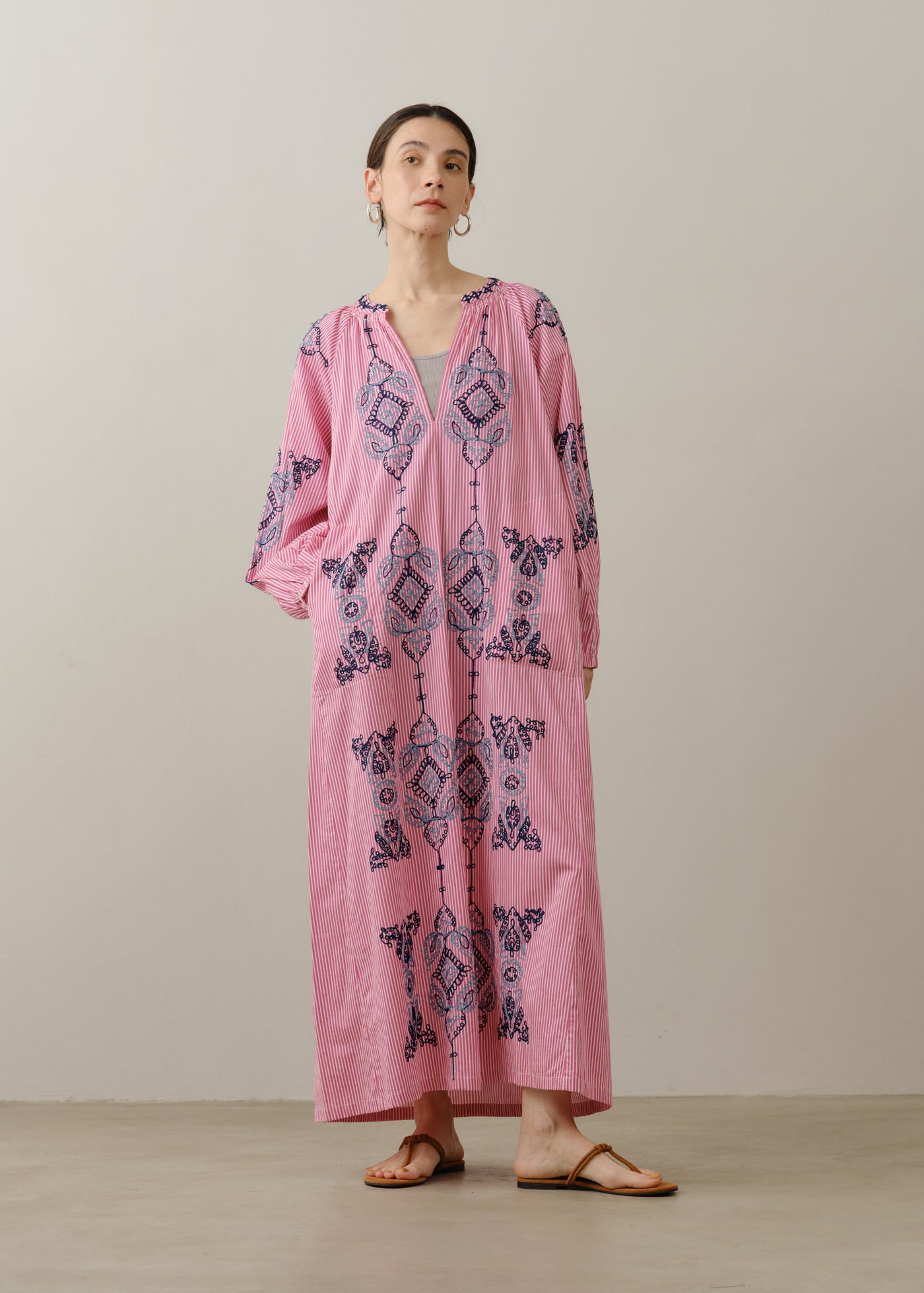 Cotton Aari Embroidery Stripe Dress | Pasand by ne Quittez pas