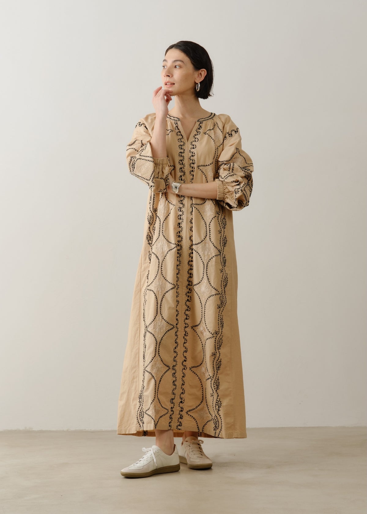 Cotton Linen Diamond Aari Embroidery Dress