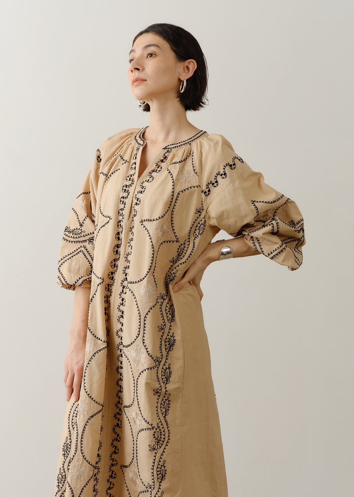 Cotton Linen Diamond Aari Embroidery Dress