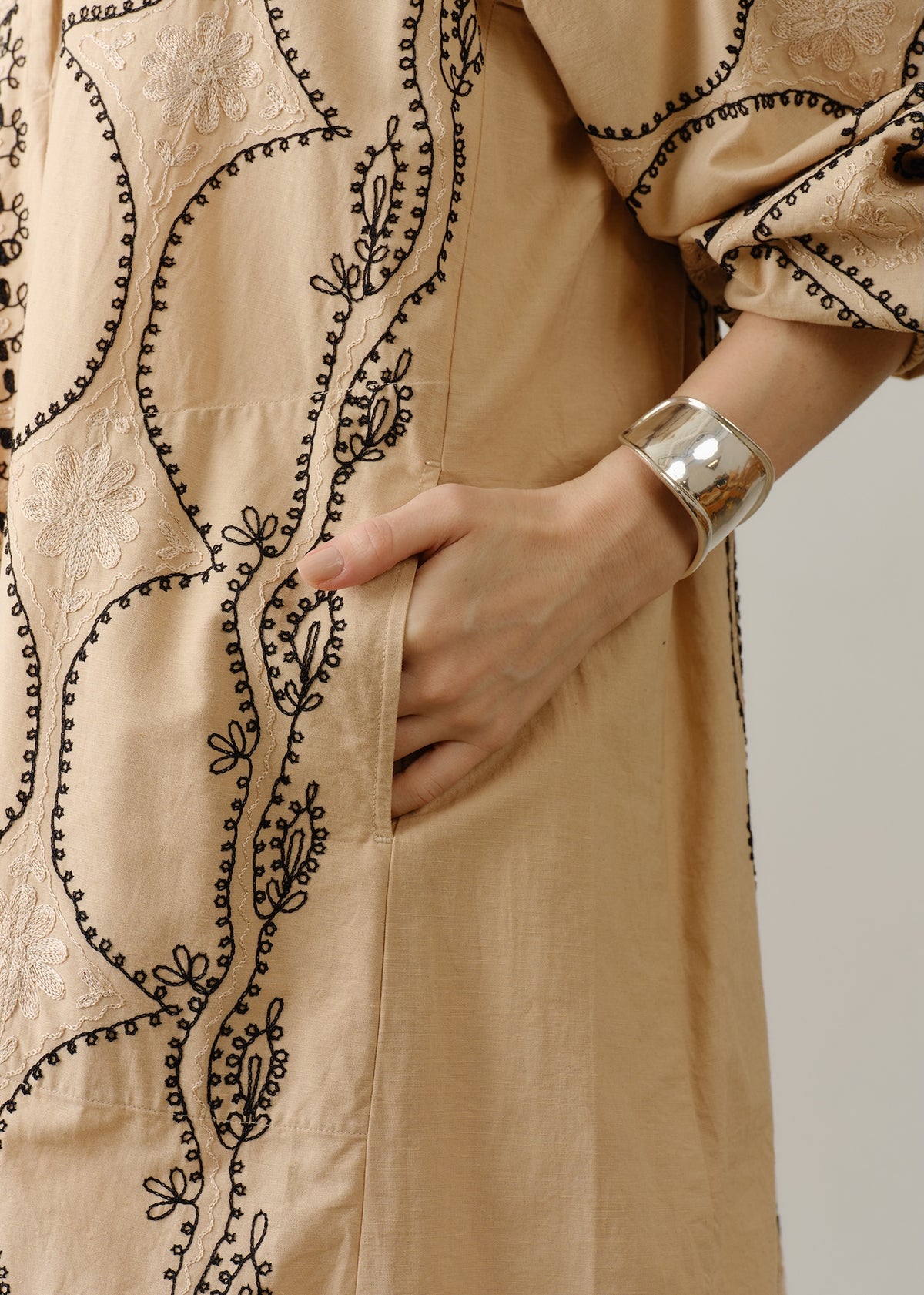 Cotton Linen Diamond Aari Embroidery Dress