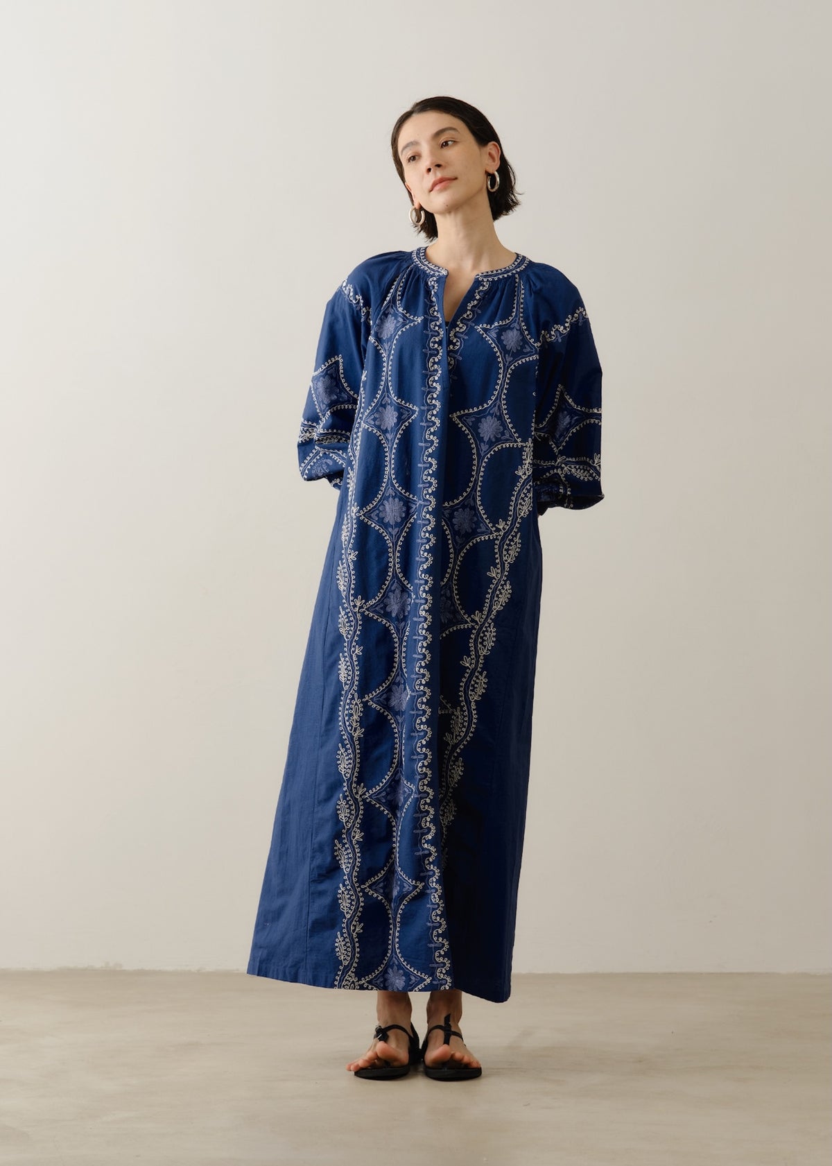 Cotton Linen Diamond Aari Embroidery Dress