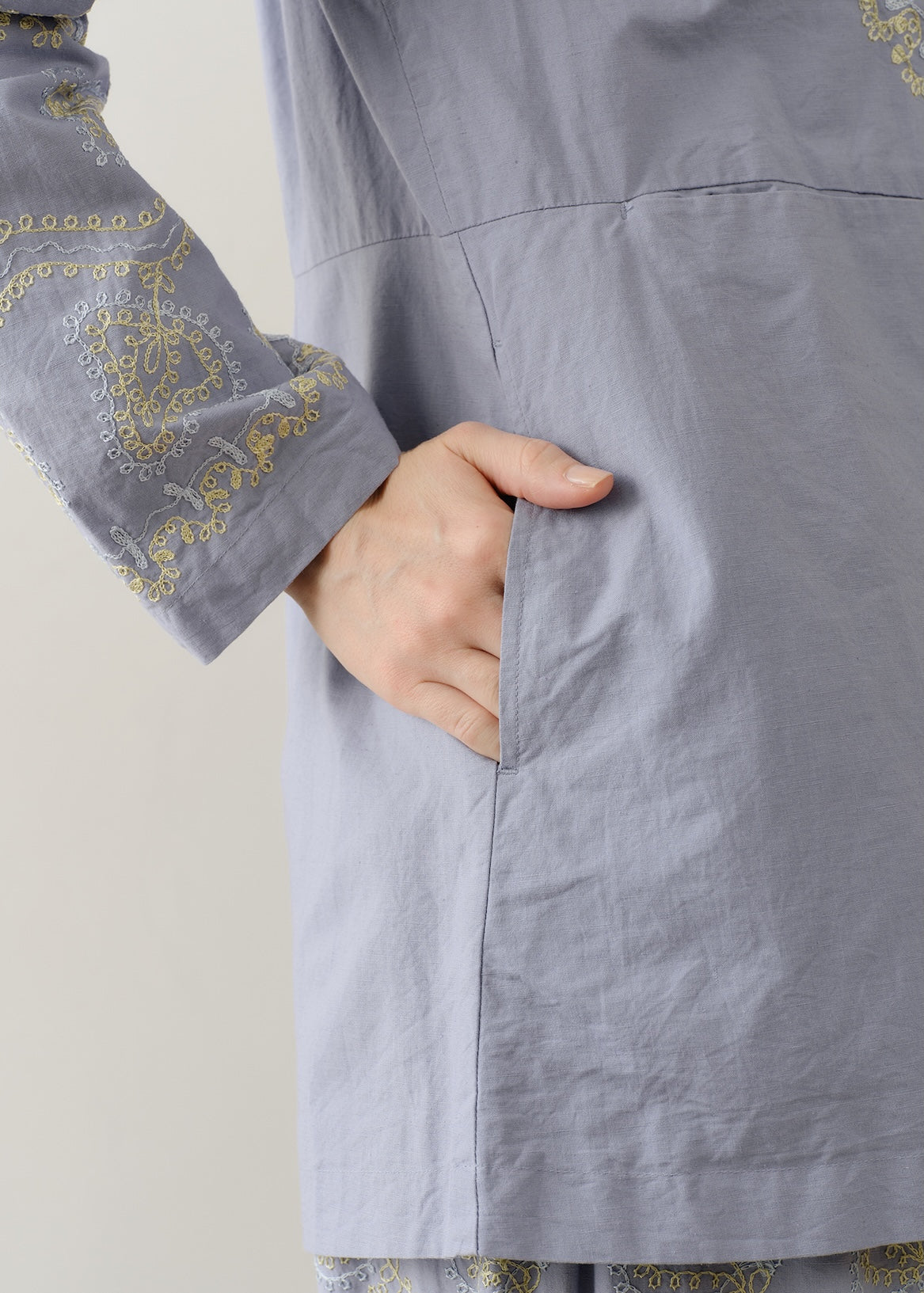 Cotton Linen Star Aari Embroidery Jacket