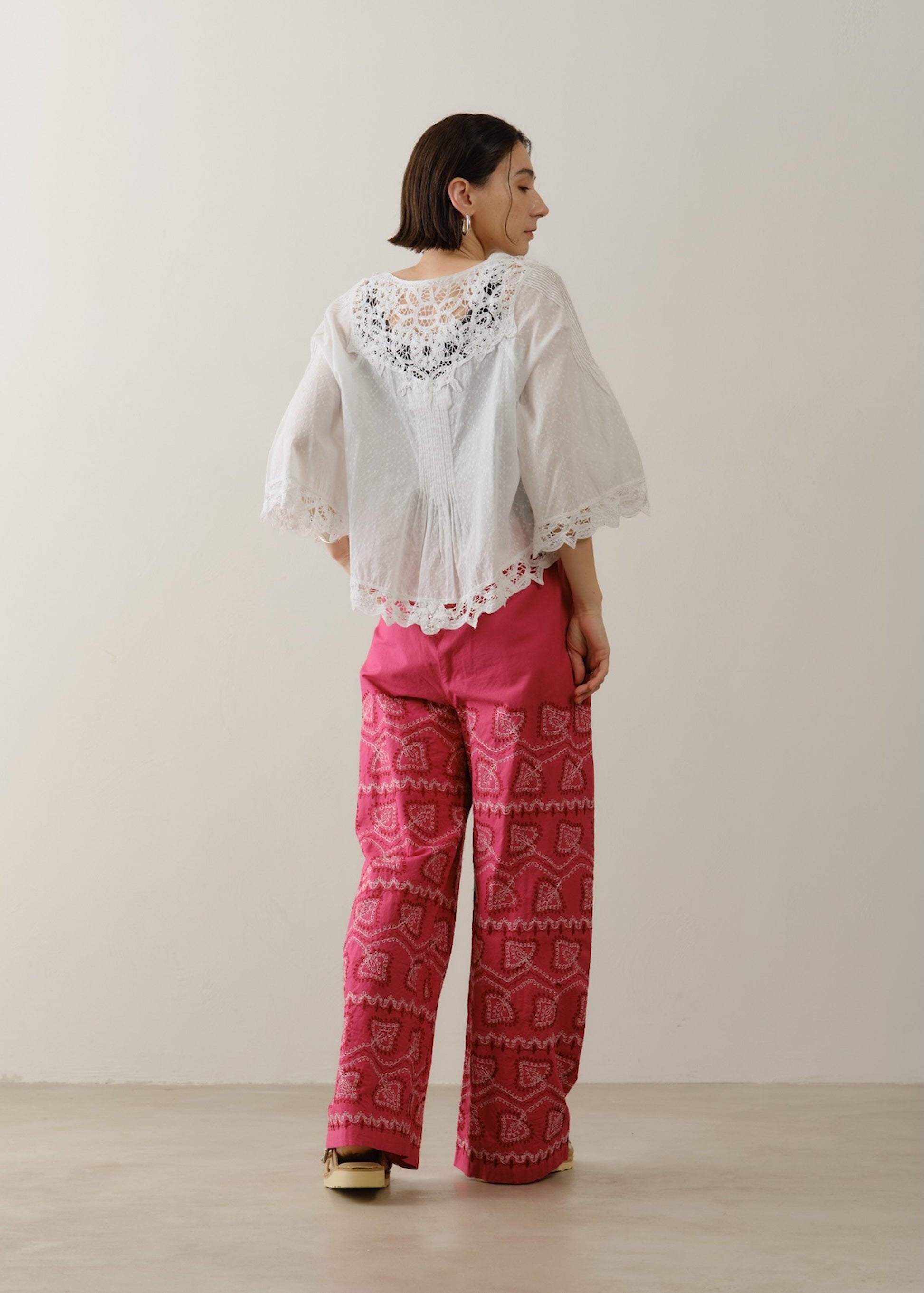 Cotton Linen Star Aari Embroidery Wide Pants | Pasand by ne