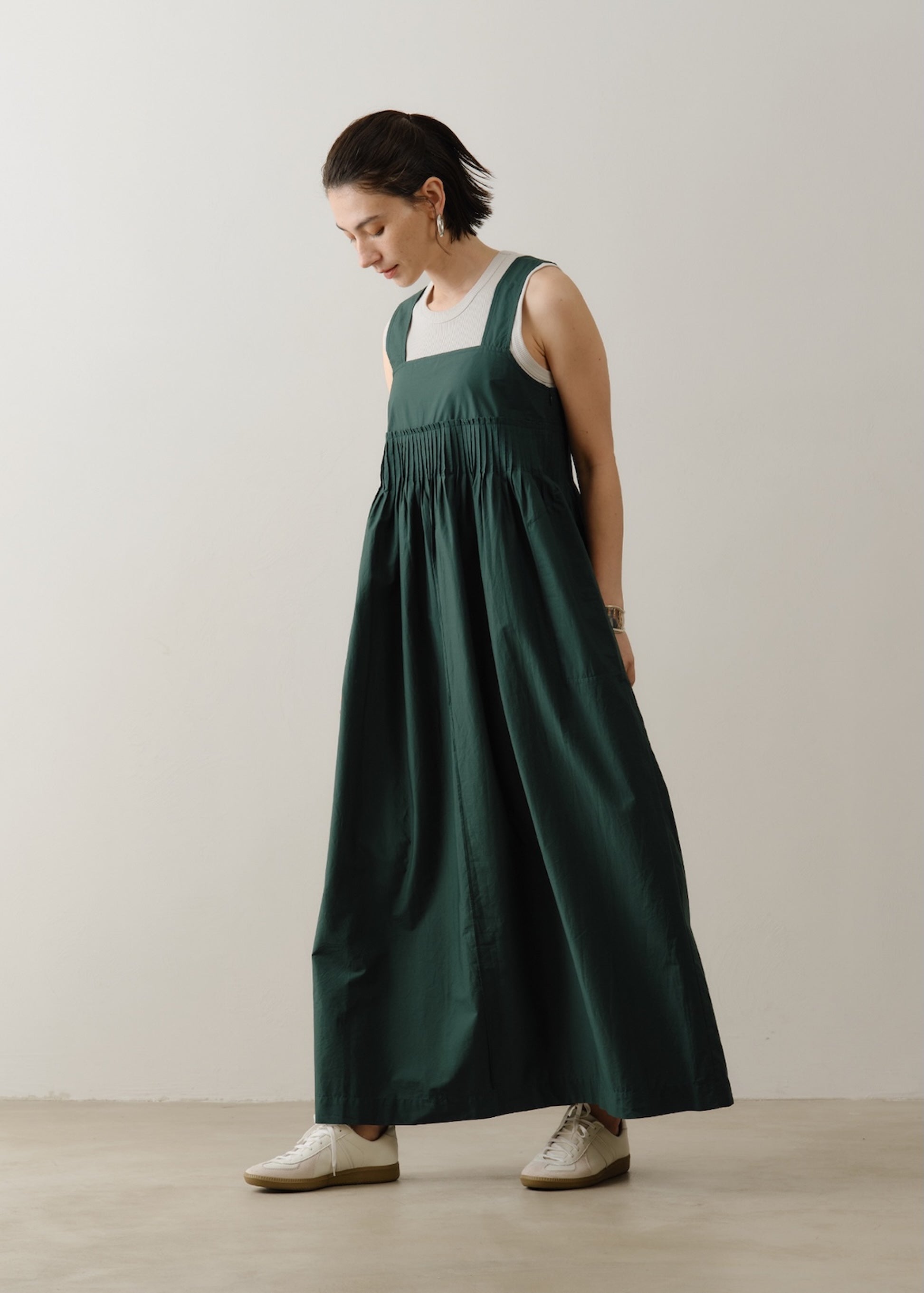 ヌキテパ ストラップ ワンピース ドレス グリーン Poplin Shoulder Strap Dress | Pasand by ne Quittez pas | パサン