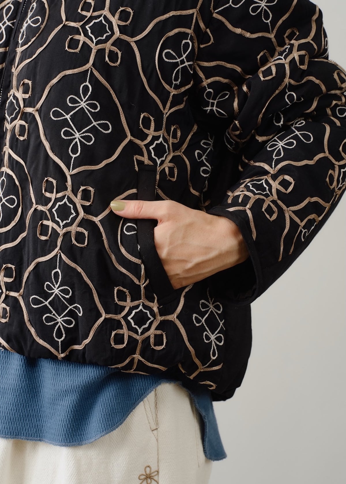 【9/24 10時発売】Satin Ribbon Embroidery Puff Jacket