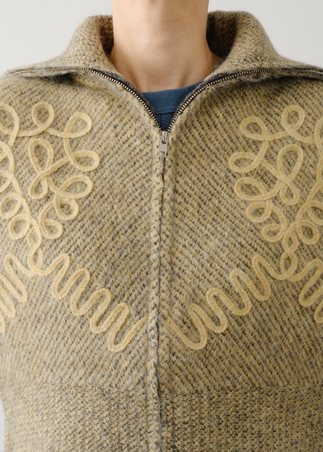 【9/10 10時発売】Mohair Sand Pattern Embroidery Knit Jacket