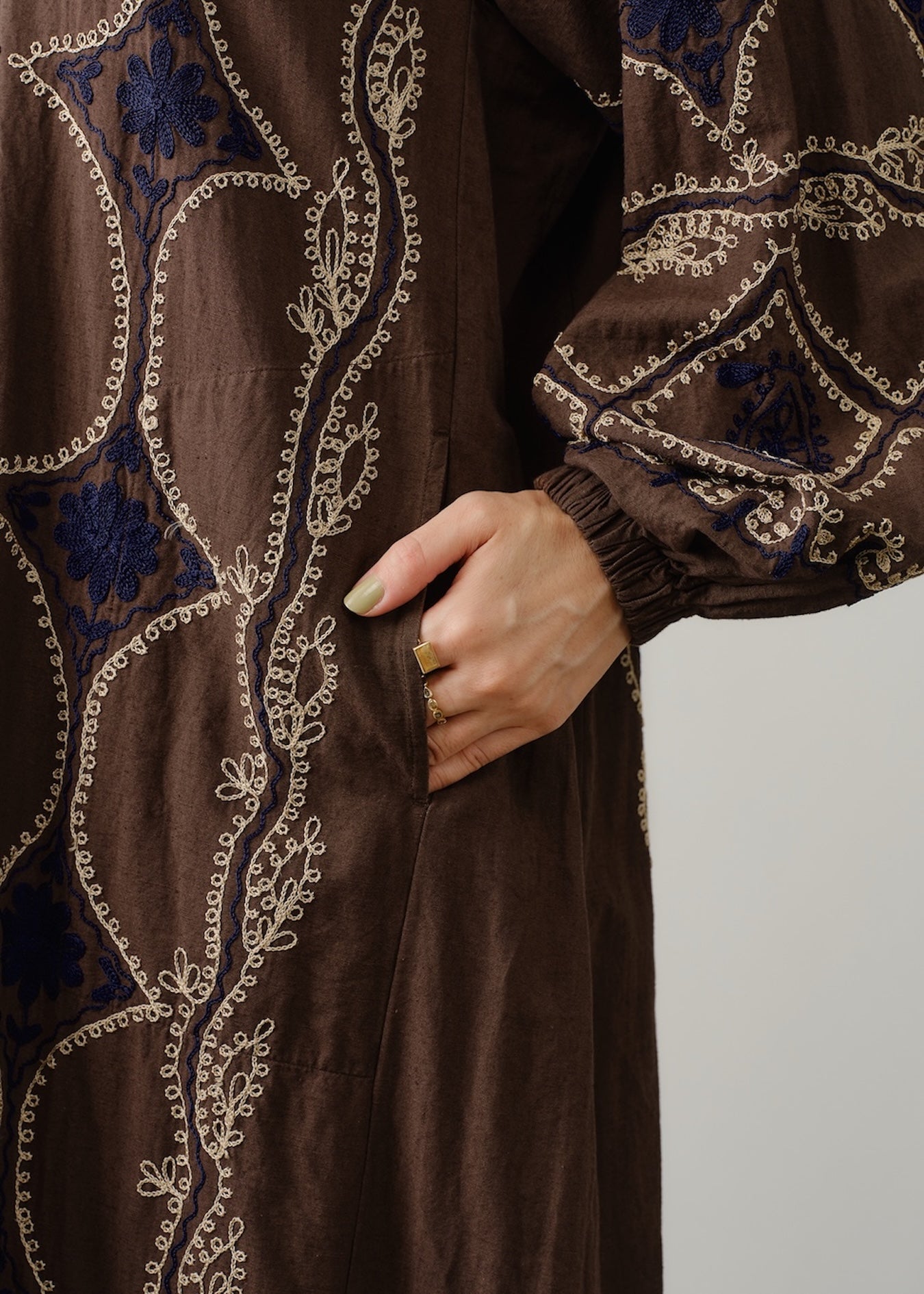 Cotton Linen Diamond Aari Embroidery Dress