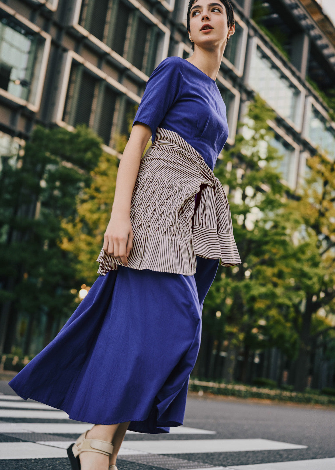Cotton Dobby Check Flare Dress