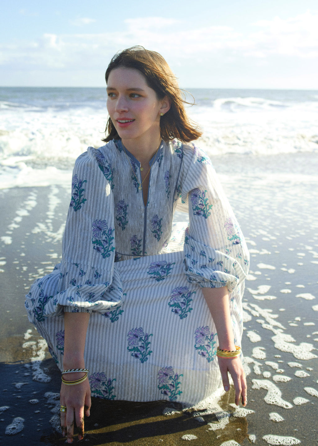 Cotton Jacquard Lily Print Shirring Dress | Pasand by ne Quittez 