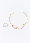 ドレスに合わせるエスプリジュエリー Gold Cloud Choker & Silver Double Finger Ring