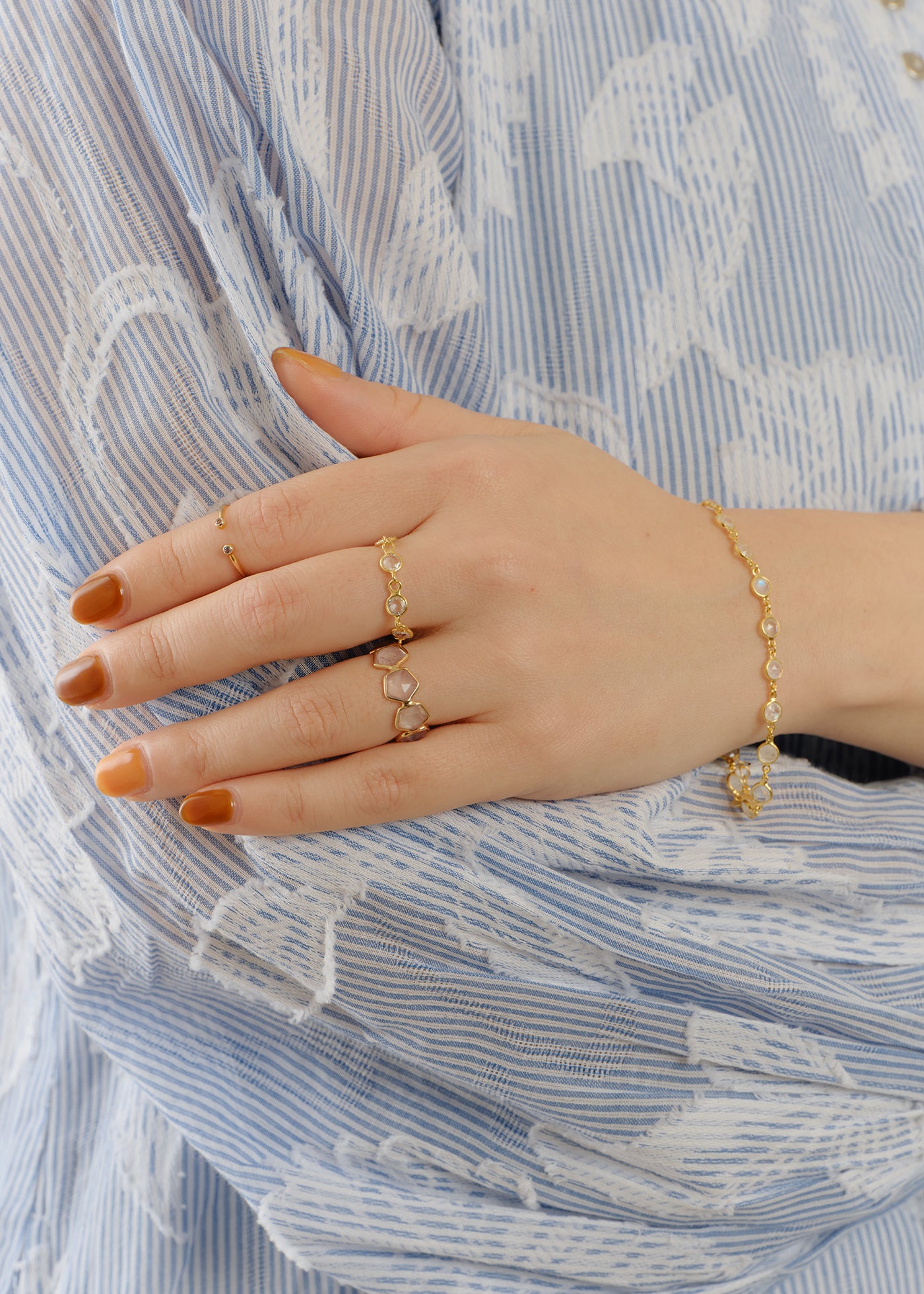 Clear Quartz Gem Bezel Chain Ring