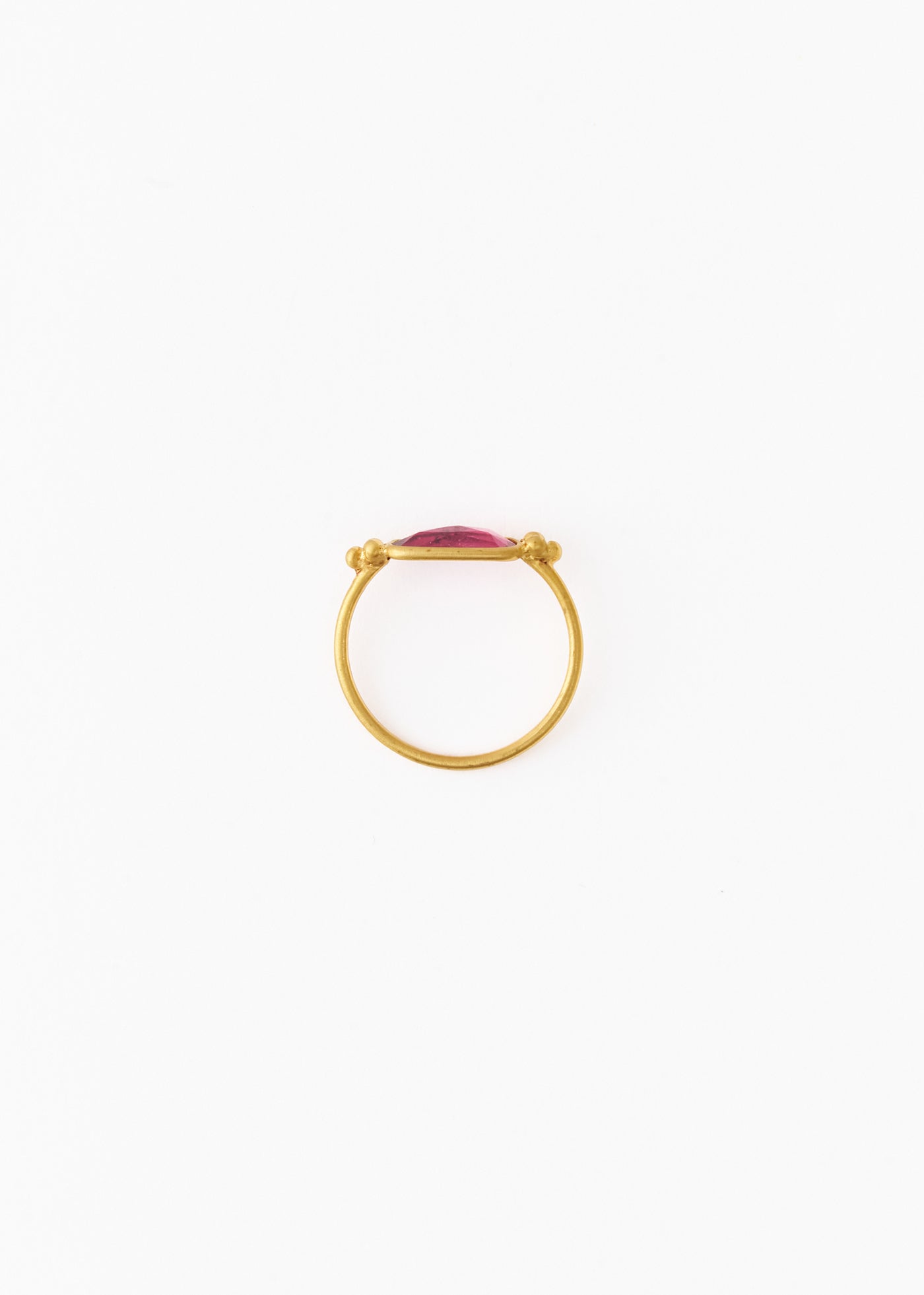 Rubellite Tourmaline Stone and Gold Bead Ring