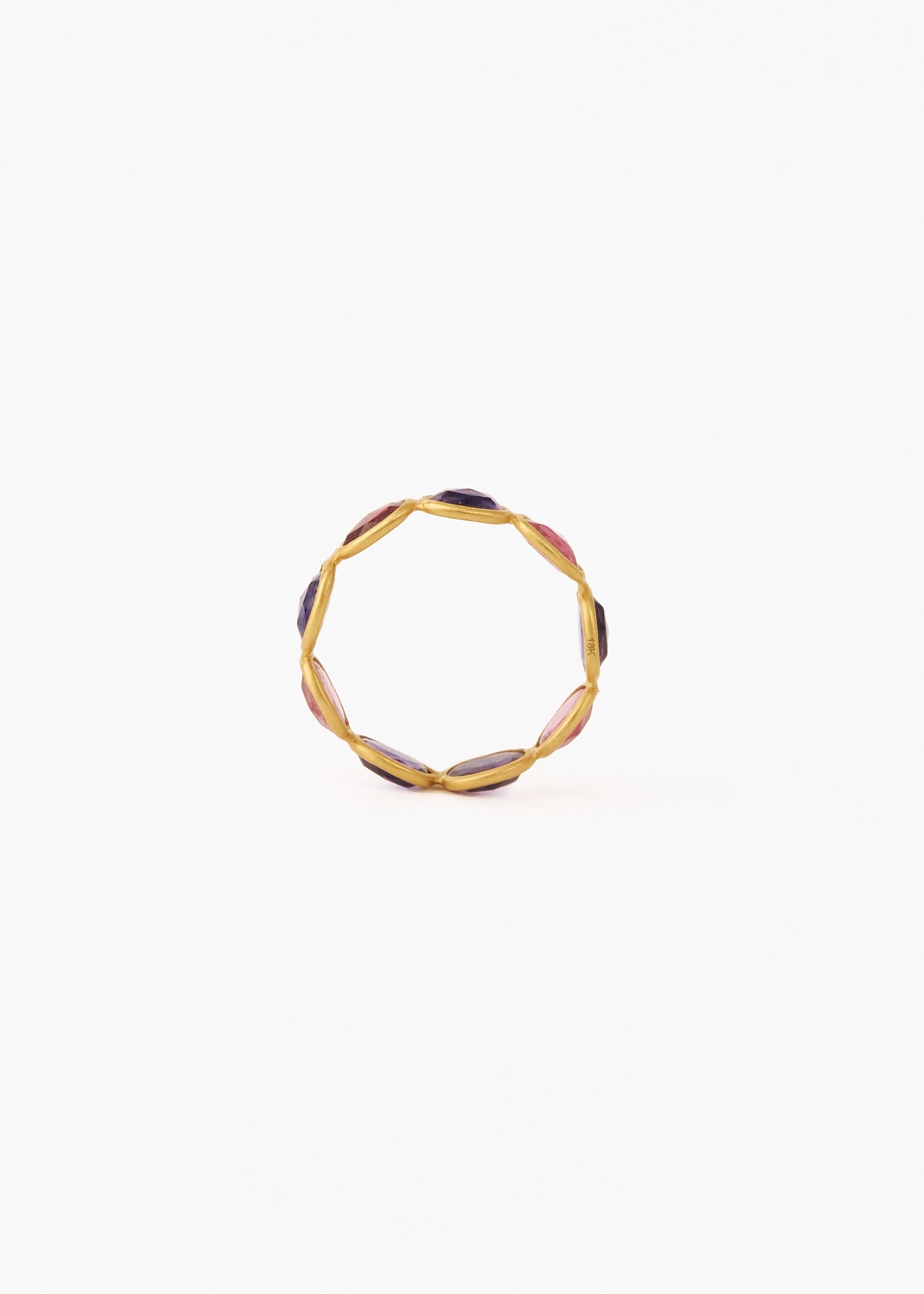 Pink Tourmaline Amethyst Slice Stone Eternity Ring