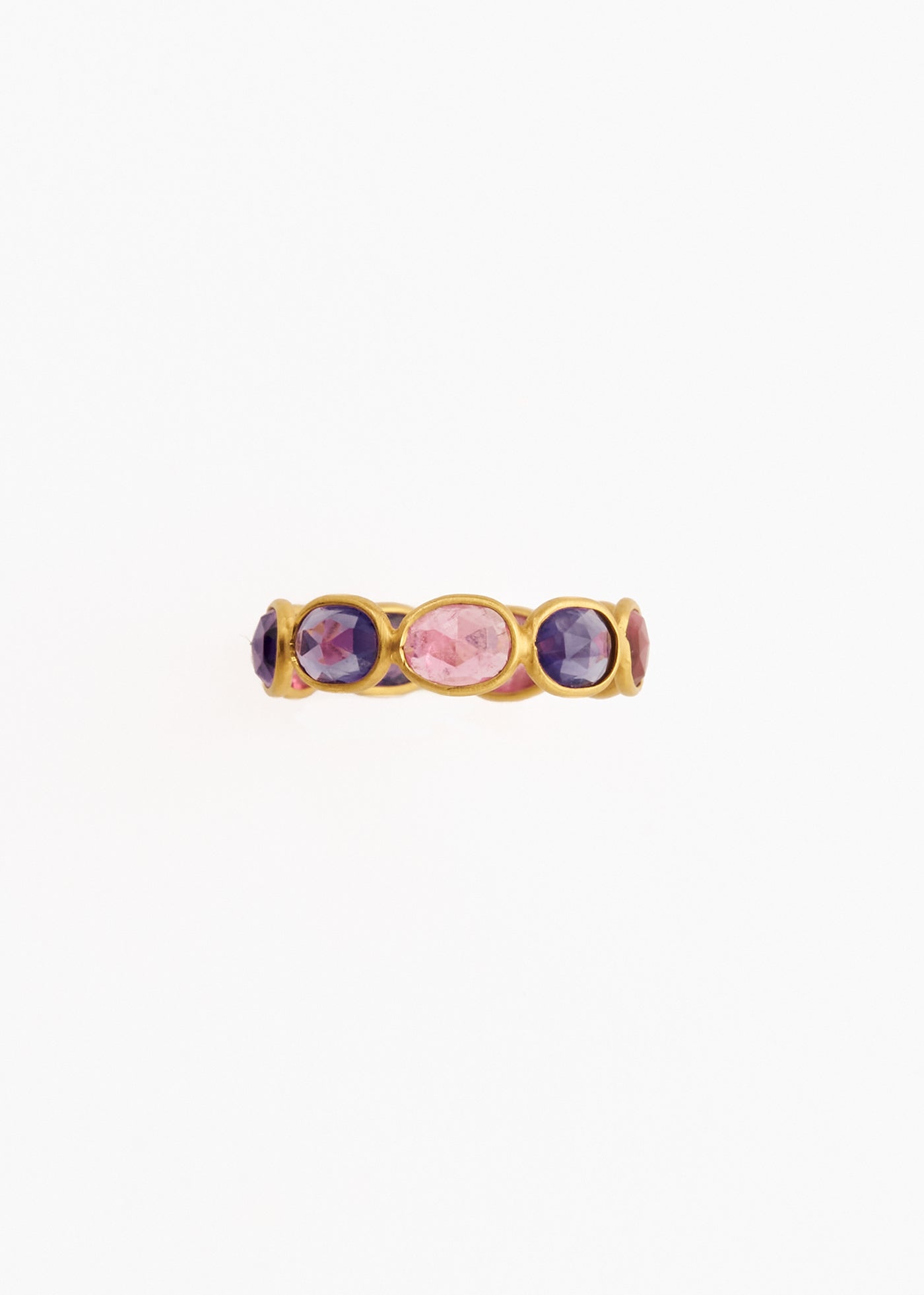 Pink Tourmaline Amethyst Slice Stone Eternity Ring